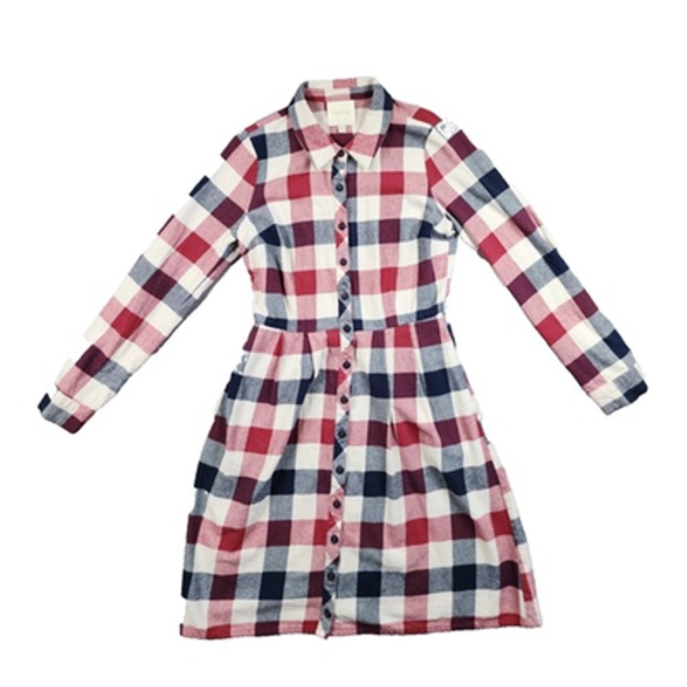 Modcloth Shirt Dress Womens Medium Multicolor Check Flannel Pleated Button Front